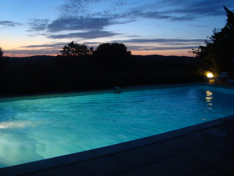 Pool lit-up at night