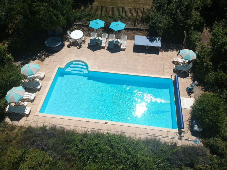 aerial view of pool area